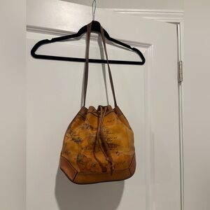 Vintage Map Print Drawstring Bucket Bag
